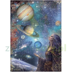 Papier ryżowy decoupage Stamperia A4 Cosmos planety kobieta