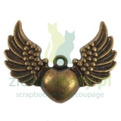 Metalowa zawieszka serce ze skrzydłami 2,5cm stempunk