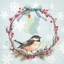 Serwetka 33x33cm świąteczny wianek, ptaszek (L822849)