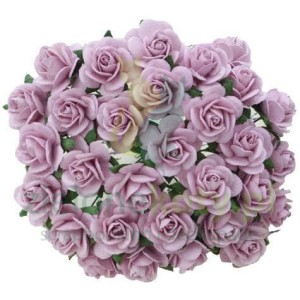 Kwiatki W.O.C. róże open rose fioletowe lilac 20mm zestaw 25szt