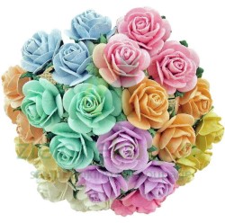 Kwiatki W.O.C. róże open rose mix pastelowe 10mm zestaw 50szt