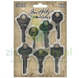 Dodatki metalowe Tim Holtz Idea-ology Word Keys klucze 7szt