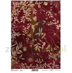 Papier ryżowy ITD decoupage A4 liście vintage tło bordo