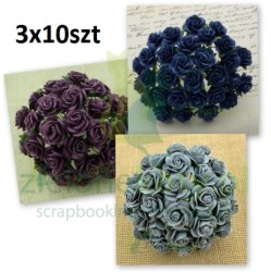 Kwiatki W.O.C. róże open rose mix niebiesko-fioletowe 20mm zestaw 30szt