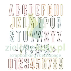 Wykrojnik Sizzix by Tim Holtz Alphanumeric Bulletin alfabet i cyfry 5cm