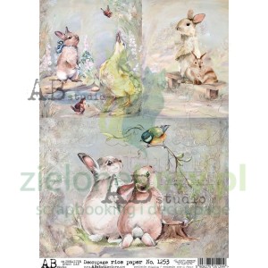 Papier ryżowy decoupage  AB Studio A4 zajączki i kaczki x