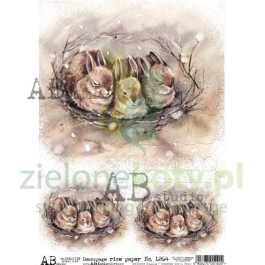 Papier ryżowy decoupage  AB Studio A4 zajączki obrazki sepia
