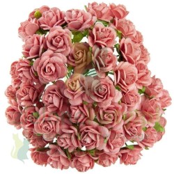 Kwiatki W.O.C. róże open rose koralowe ciemne 25mm zestaw 25szt