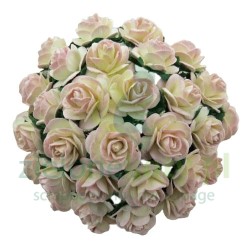Kwiatki W.O.C. róże open rose dwutonowe kremowo-różowe 10mm zestaw 50szt