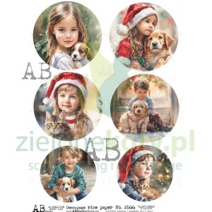 Papier ryżowy decoupage  AB Studio A4 święta dzieci medaliony