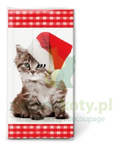 Serwetka - chusteczka kot w czapce mikołaja (01307)