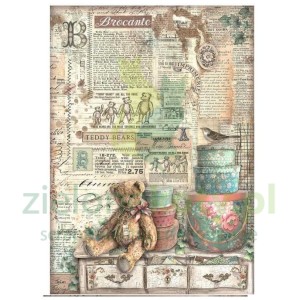 Papier ryżowy decoupage Stamperia A4 Brocante Antiques miś vintage