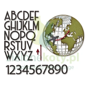 Wykrojnik Sizzix Thinlits by Tim Holtz Vault World Travel globus, alfabet