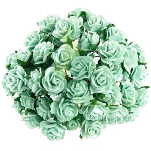 Kwiatki W.O.C. róże open rose zielone miętowe pastelowe 10mm zestaw 50szt