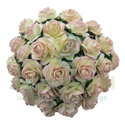 Kwiatki W.O.C. róże open rose dwutonowe kremowo-brzoskwiniowe 25mm zestaw 25szt