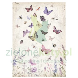 Papier ryżowy decoupage Stamperia A4 Lavender łąka motyle