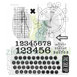 Stemple Tim Holtz Stampers Anonymous Deconstructed alfabet tło mixed media