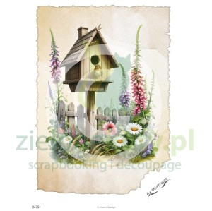 Papier ryżowy decoupage Mariviri Design A4 budka dla ptaków X