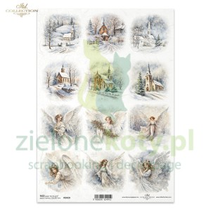 Papier ryżowy decoupage ITD Collection A4 święta anioły, kościoły obrazki