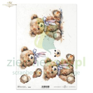 Papier ryżowy decoupage ITD Collection A4 misie 3D