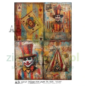 Papier ryżowy decoupage AB Studio A4 cyrk klaun Joker