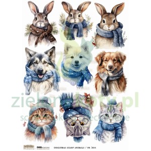 Papier ryżowy ScrapLove Winter Scarf Animals zimowe zwierzęta x