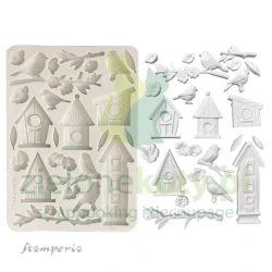 Forma foremka silikonowa Stamperia A5 Dewdrops ptaszki budki dla ptaków