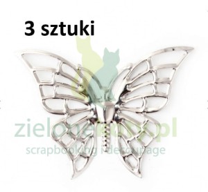 Metalowa zawieszka motyl 6cm / 3szt. kol. srebrny 