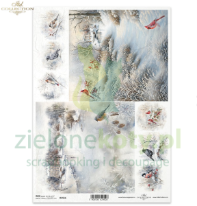 Papier ryżowy decoupage ITD Collection A4 zima ptaki