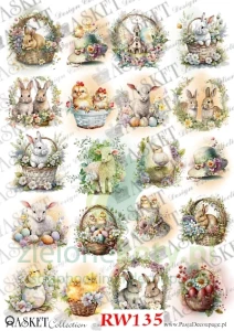 Papier ryżowy decoupage Asket A4 miękki zające, baranki