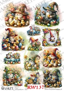 Papier ryżowy decoupage Asket A4 miękki gnomy wielkanocne x