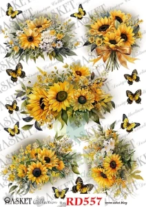 Papier ryżowy decoupage Asket A4 miękki kwiaty słoneczniki
