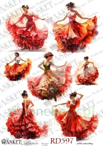 Papier ryżowy decoupage Asket A4 miękki kobieta taniec flamenco