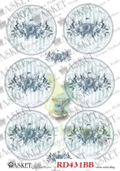 Papier ryżowy decoupage Asket A4 Classica na podkładki / niebieskie kwiaty  x