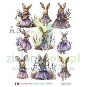 Papier ryżowy decoupage AB Studio Carte Italiano A4 zajączki lawenda