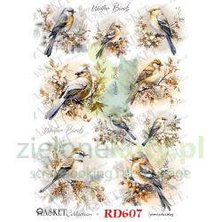 Papier ryżowy decoupage Asket A4 miękki ptaki na gałęziach