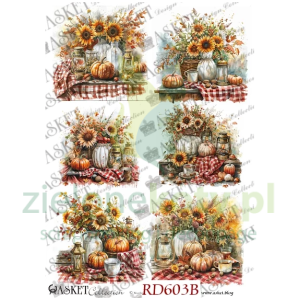 Papier ryżowy decoupage Asket A4 miękki dynie, słoneczniki x