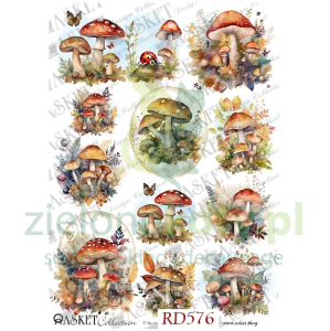 Papier ryżowy decoupage Asket A4 miękki grzyby