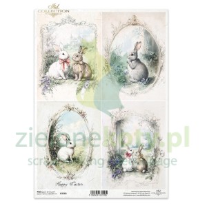 Papier ryżowy decoupage ITD Collection A4 zające w ramkach