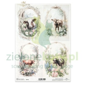 Papier ryżowy decoupage ITD Collection A4 krowy w ramkach x