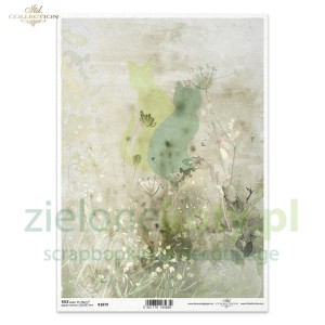  Papier ryżowy decoupage ITD Collection A4 kwiaty akwarela zielone x