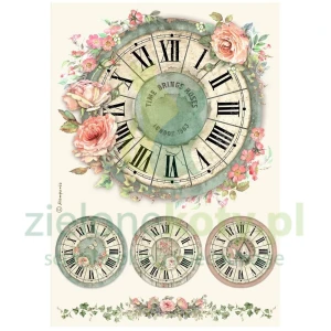 Papier ryżowy decoupage Stamperia A4 House Of Roses Clock zegary