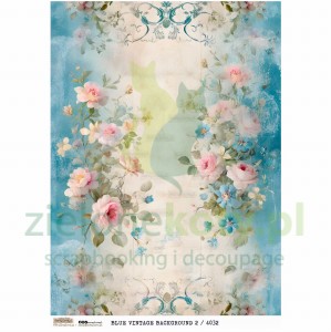 Papier ryżowy ScrapLove Blue Vintage Background 2 kwiaty border