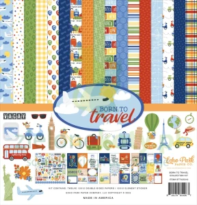 Zestaw papierów 30x30 Echo Park Born to travel + naklejki