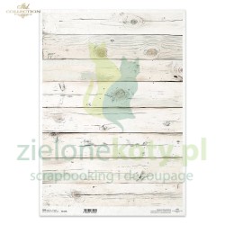 Papier ryżowy ITD Collection A3 Floral Shabby Chic białe deski 