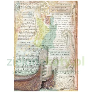 Papier ryżowy decoupage Stamperia A4 Venice City of Art gondola napisy