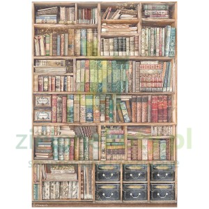 Papier ryżowy decoupage Stamperia A4 Venice City of Art regał z książkami