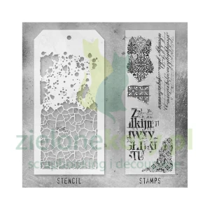 Stemple + szablon Tim Holtz Mixed Media #23 Stamps and Stencil Fragments damask, litery