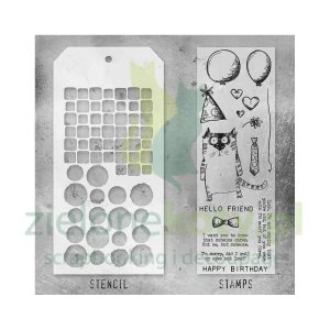 Stemple + szablon Tim Holtz Mixed Media #09 Snarky Cat kot, balony