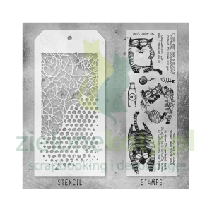 Stemple + szablon Tim Holtz Mixed Media #10 Snarky Cat koty, napisy